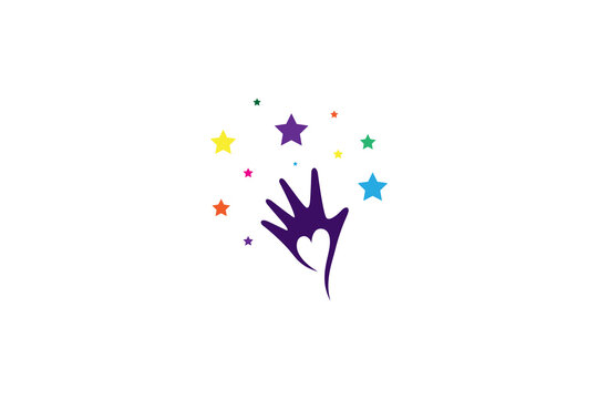 creative logo concept of love hand reach dream with star decoration