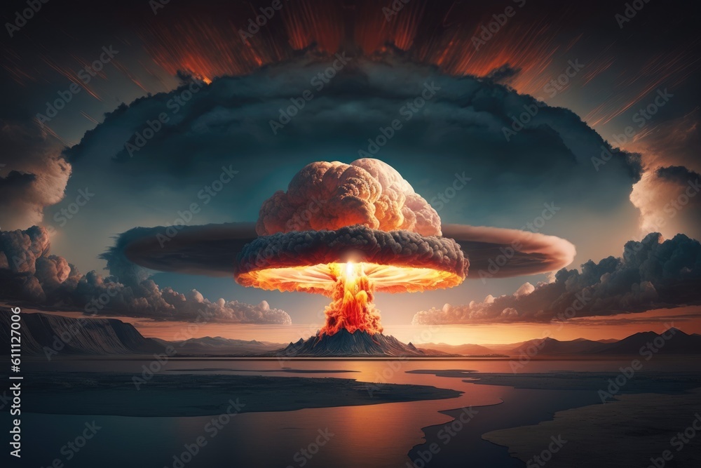 Poster mysterious mushroom-shaped object floating in the middle of a serene lake. generative ai
