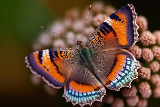 beautiful butterfly resting on a colorful flower. Generative AI