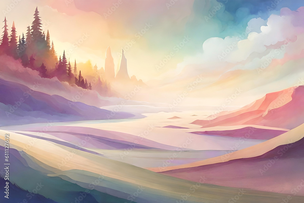 Poster abstract background with delicate layers of translucent colors, creating a sense of depth and myster