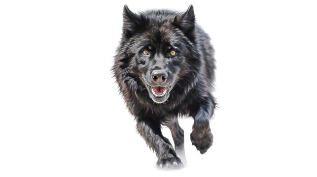 a mesmerizing, Black Wolf, running in various positions, Nature-themed, photorealistic illustrations in a PNG, cutout, and isolated. Generative AI © Purple Penguin GFX