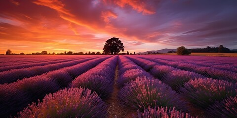 AI Generated. AI Generative. Beautiful pink lavender field. Wild nature adventure farm garden. Graphic Art - obrazy, fototapety, plakaty