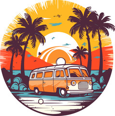 Cartoon retro summer vibe tshirt design