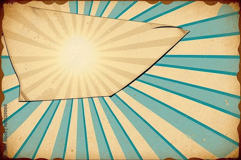 Poster yellow paper with a bright sunburst pattern in the background. generative ai