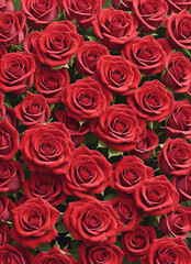Background of many red roses. Generative AI.