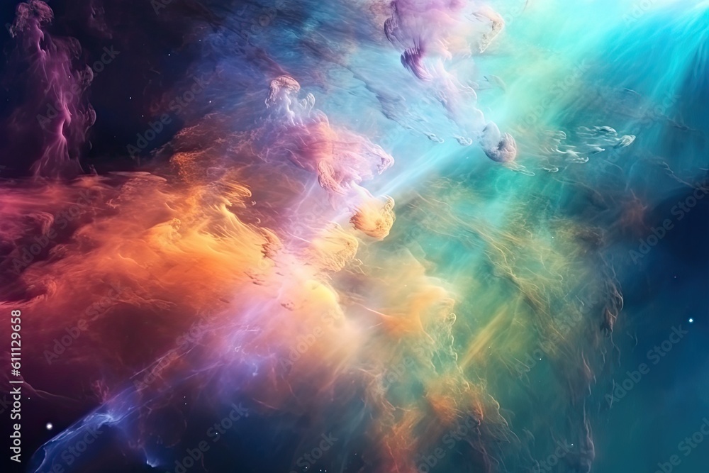 Poster abstract space background with stars and nebula. 3d rendering, colorful space galaxy and cloud nebul
