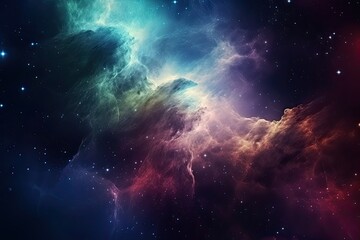 Fototapeta na wymiar Planets and galaxy, science fiction wallpaper. Beauty in the universe. Colorful nebula in deep space with stars, AI Generated