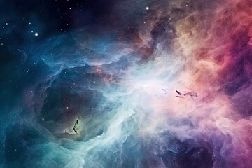 Cosmic space and stars, science fiction wallpaper. Beauty of deep space. Colorful space galaxy and cloud nebula, AI Generated