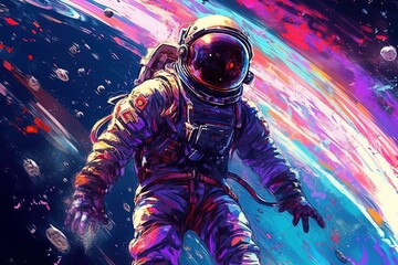 View of astronaut in space with stars in background, generative ai