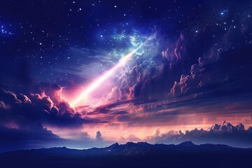 Falling star and clouds, ai generated