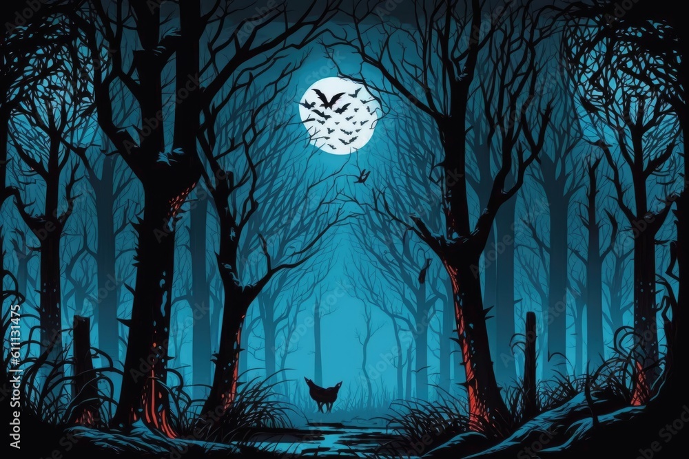 Aufkleber serene forest scene with a full moon in the background. generative ai