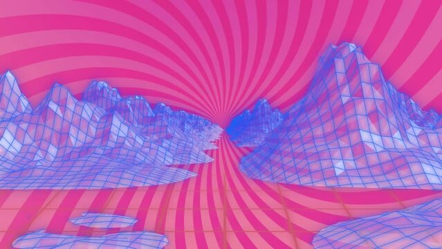 Animation of computing data processing over metaverse and pink stripes