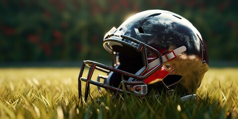 Fototapeta premium AI Generated. AI Generative. American football equipment uniform helmet safe protection. Stadium arena game sport match competition. Graphic Art
