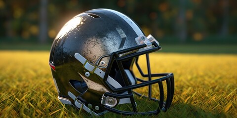 Fototapeta premium AI Generated. AI Generative. American football equipment uniform helmet safe protection. Stadium arena game sport match competition. Graphic Art
