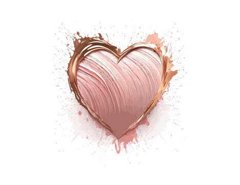 Brush Strokes In Pink Tones And Rose Gold Heart Frame. Vector Illustration Desing.