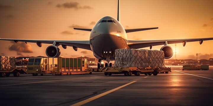 AI Generated. AI Generative. Air craft plane with cargo shipping delivery move transport. Adventure vacation business vibe. Graphic Art