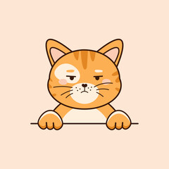 Cute sad ginger cat in cartoon style. Vector illustration