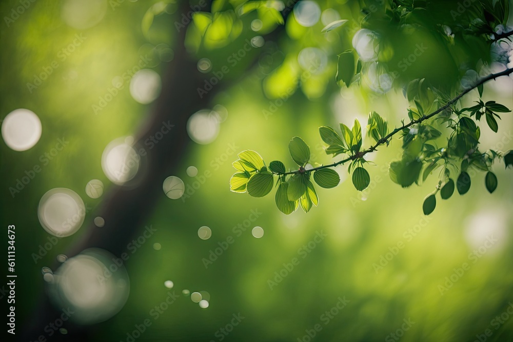 Aufkleber bokeh from a tree, with a green background. generative ai