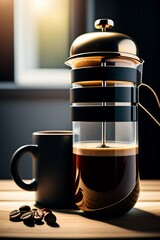 Coffee_cup_beside_French_press,  Generative AI