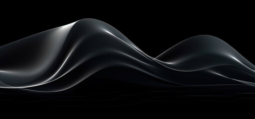 Abstract black 3D banner. Wavy smoky stripes with smooth glowing transitions. Generative Ai.