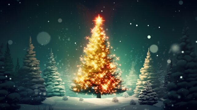 Christmas tree background. Illustration AI Generative