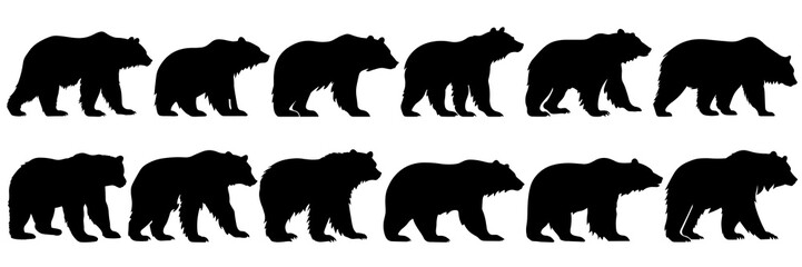 Bear silhouettes set, large pack of vector silhouette design, isolated white background