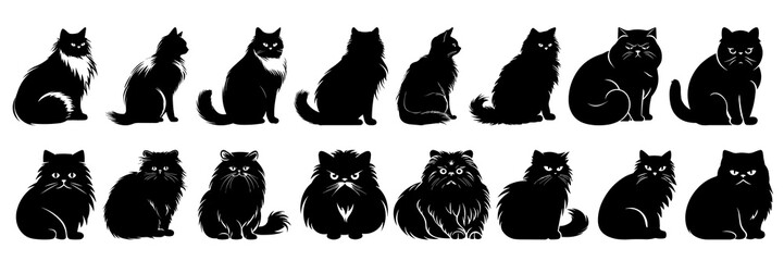 Cat silhouettes set, large pack of vector silhouette design, isolated white background © FutureFFX