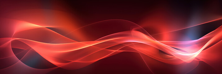 Obraz premium Abstract red banner. Wavy smokey glowing stripes in red tones on dark background. Generative Ai.
