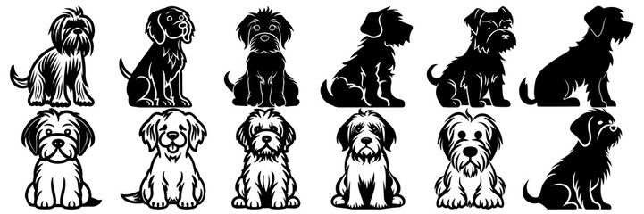 Dog silhouettes set, large pack of vector silhouette design, isolated white background