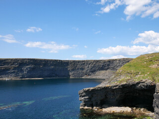 Cliffs and the Atlantic ocean background, rocks and laguna, beauty in nature. Vacation trip wallpaper