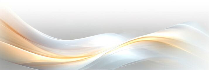 Abstract light banner. White and golden wavy stripes on gradient background. Generative Ai.