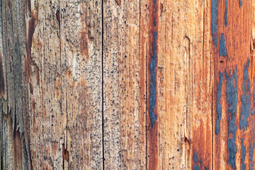 A brown wooden cutting board with visible scratches. The texture of the wood gives it a unique appearance. It can be used as a background with its dark and aged texture. Out of focus