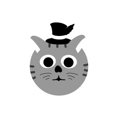 A ticked cat wears a black hat.