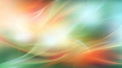 Abstract colorful background. Smooth brush smokey strokes like a feather in green and orange colors. Generative Ai.