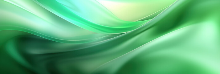 Abstract banner. Light satin waves in green shades. Generative Ai.