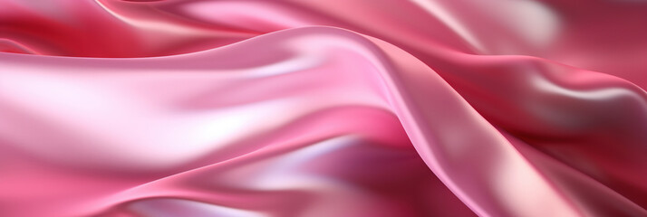Abstract 3D background. Light pink glossy satin drapery. Elegant creases of shiny pink silk fabric banner. Generative Ai.