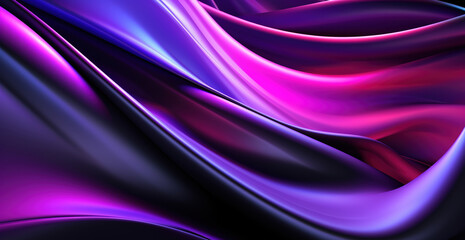 Abstract 3D background. Wavy satin silk fabric in blue and purple colors. Generative Ai.