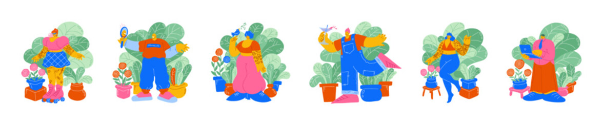 Diverse people. Happy young woman, man group, ethnic and race, casual cute girl and guy. Vector cartoon set