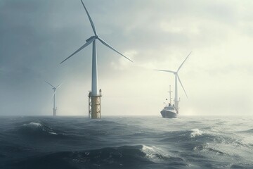 Windpark at stormy sea
