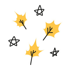 cute autumn leaves drawn in doodle style isolated on white, autumn background, autumn objects