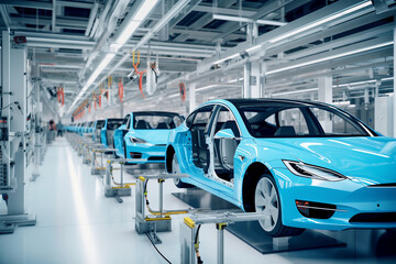 Electrical car production line in factory