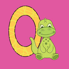 Cute Happy Baby Dinosaur with Number, Vector Illustration