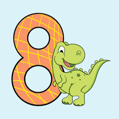 Cute Happy Baby Dinosaur with Number, Vector Illustration