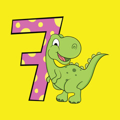 Cute Happy Baby Dinosaur with Number, Vector Illustration