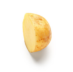 Half of raw baby potato on white background