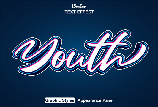youth text effect with blue graphic style and editable.