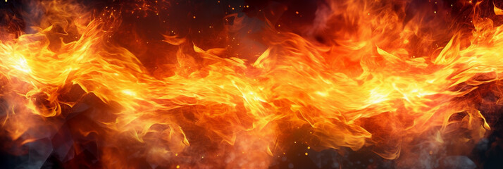 Fototapeta premium Fiery banner. Blazing flames of fire background. Mesmerizing dance of fire. Generative Ai.