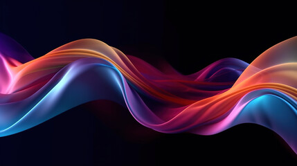 Smooth glossy translucent rainbow colored satin drape on black background. Abstract multicolor 3d background. Generative Ai.