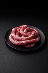 Raw sausages from pork or beef with salt, spices and herbs