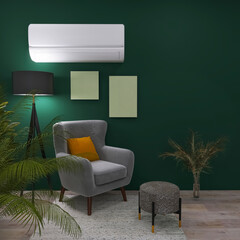 Air conditioning room design, plants 3d render, 3d illustration